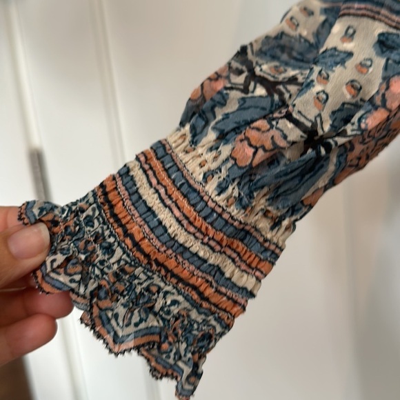 Ulla Johnson Womens Vivian Dress Floral Ruffle Neck Smocked Sleeve Black Size 2 - Picture 5 of 9